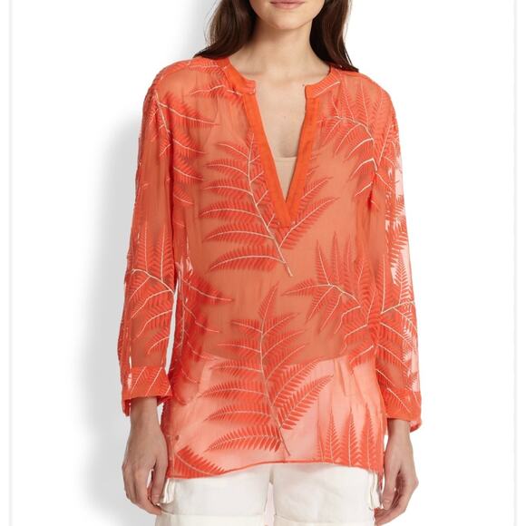 Alice & Olivia Sheer Silk Coral with Silver Pullover Blouse Tunic XS Cover up - Picture 1 of 8
